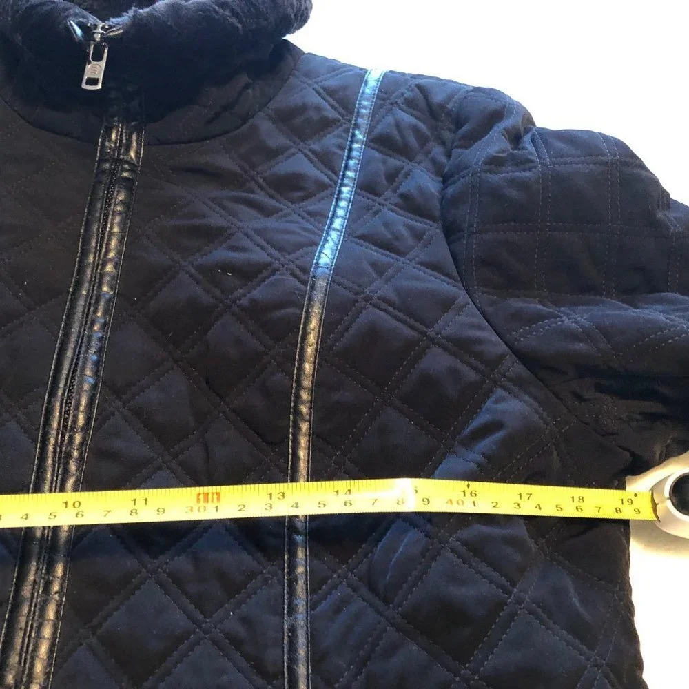 ESPRIT Outerwear Quilted Coat Lined Full Zip Jacket Faux Fur Collar Black Large - Picture 4 of 8